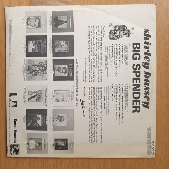 Shirley Bassey - Big Spender - Vinyl LP Record - Very-Good+ Quality (VG+) (verygoodplus)