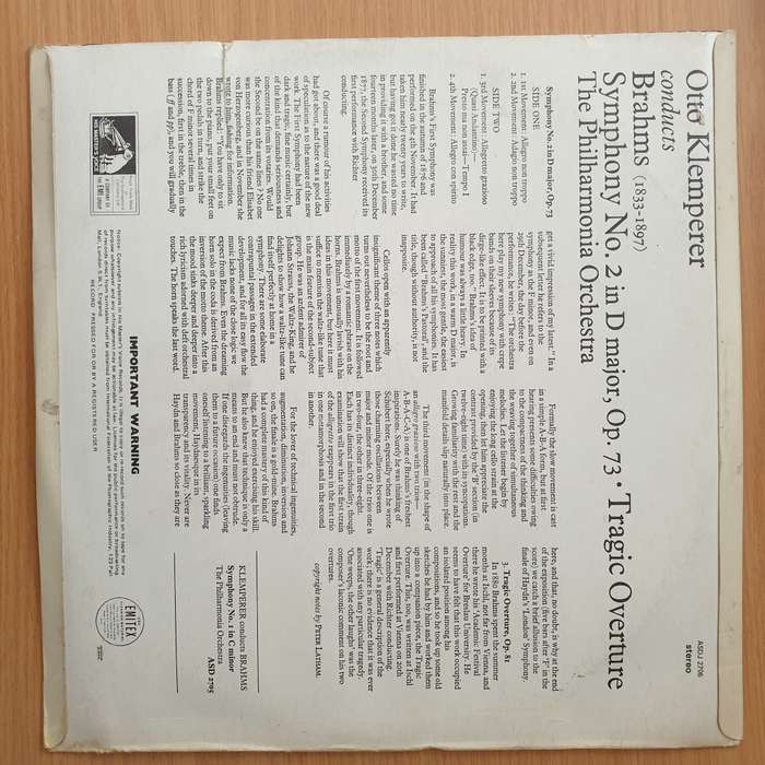 Brahms, Otto Klemperer, Philharmonia Orchestra  Symphony No.3 In F Major / Academic Festival O...