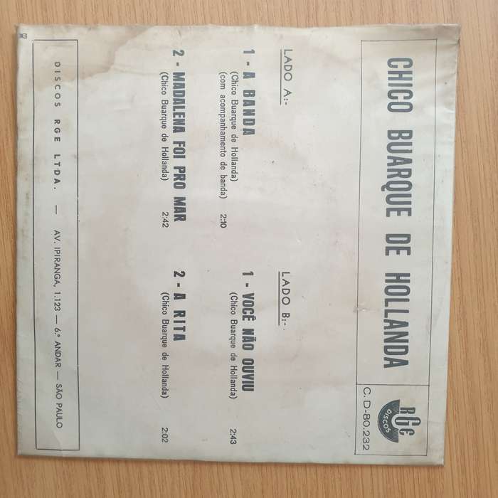 Chico Buarque De Hollanda  A Banda / Madalena Foi Pro Mar / Você Não Ouviu / A Rita - Vinyl ...