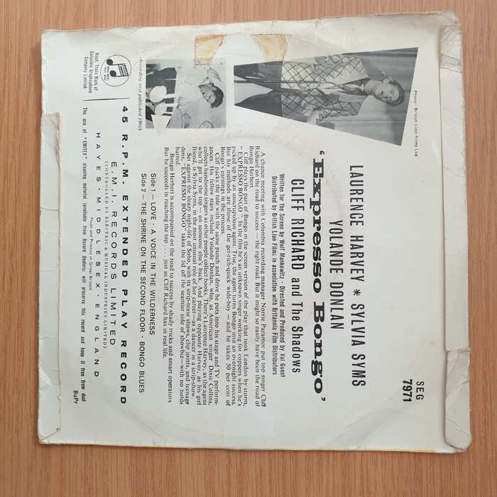 Cliff Richard and The Shadows  Expresso Bongo - Vinyl 7" Record - Very-Good+ Quality (VG+) (ve...