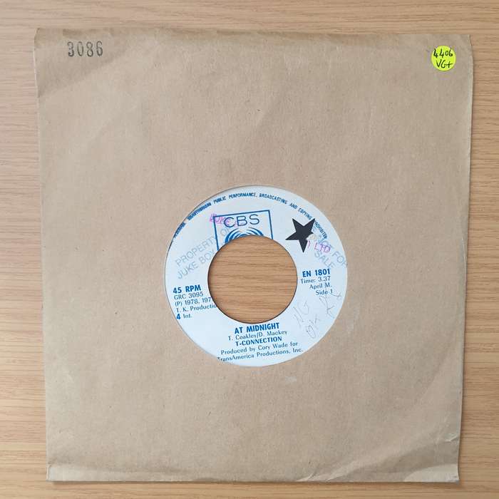 T-Connection  At Midnight (Rhodesia) - Vinyl 7" Record - Very-Good+ Quality (VG+) (verygoodplus)