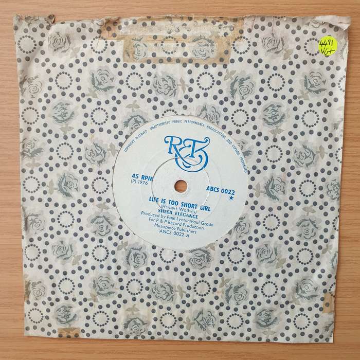 Sheer Elegance  Life Is Too Short Girl (Rhodesia) - Vinyl 7" Record - Very-Good+ Quality (VG+)...