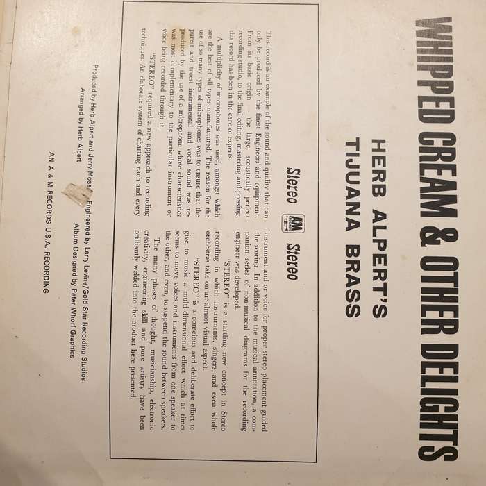 Herb Alpert's Tijuana Brass  Whipped Cream & Other Delights - Vinyl LP Record - Very-Good- Qua...