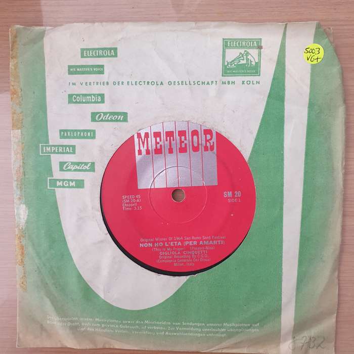Gigliola Cinquetti  Non Ho L'Eta -  Vinyl 7" Record - Very-Good+ Quality (VG+) (verygoodplus)