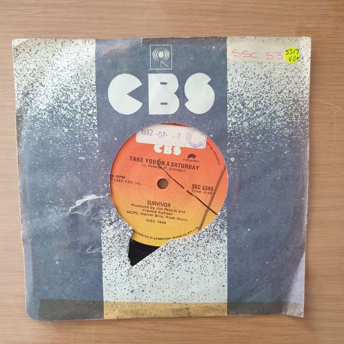 Survivor  Eye Of The Tiger - Vinyl 7" Record - Very-Good+ Quality (VG+) (verygoodplus)