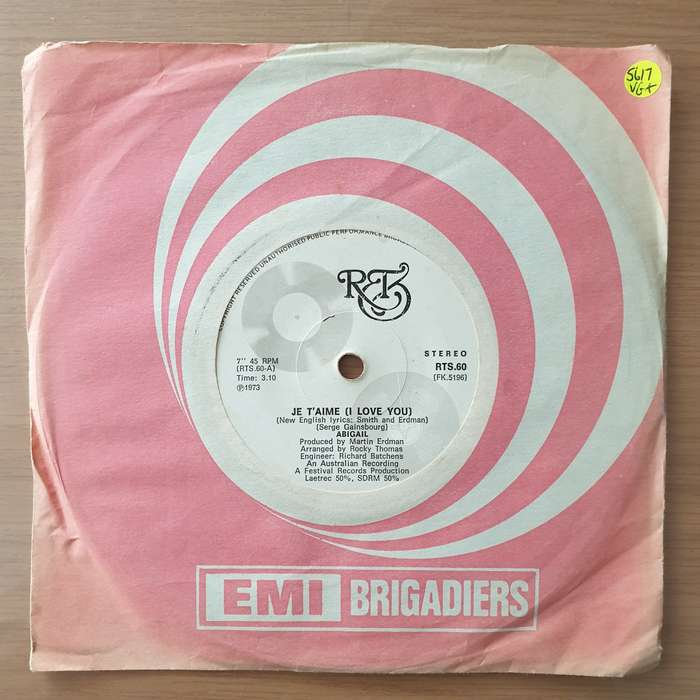 Abigail  Je T'Aime (I Love You) - Vinyl 7" Record - Very-Good+ Quality (VG+) (verygoodplus)