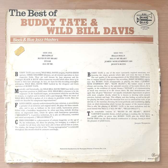 The Best of Buddy Tate & Wild Bill Davis - Vinyl LP Record - Very-Good Quality (VG) (vgood)