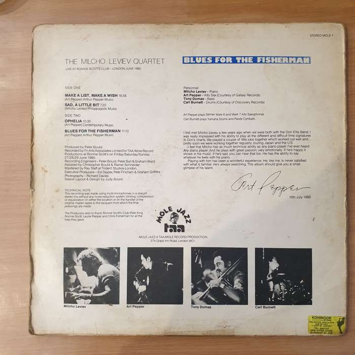 The Milcho Leviev Quartet  Blues For The Fisherman - Vinyl LP Record - Good+ Quality (G+) (gplus)