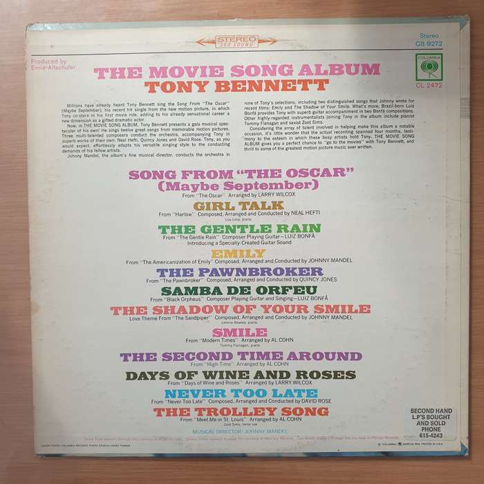 Tony Bennett  The Movie Song Album - Vinyl LP Record - Very-Good+ Quality (VG+) (verygoodplus)