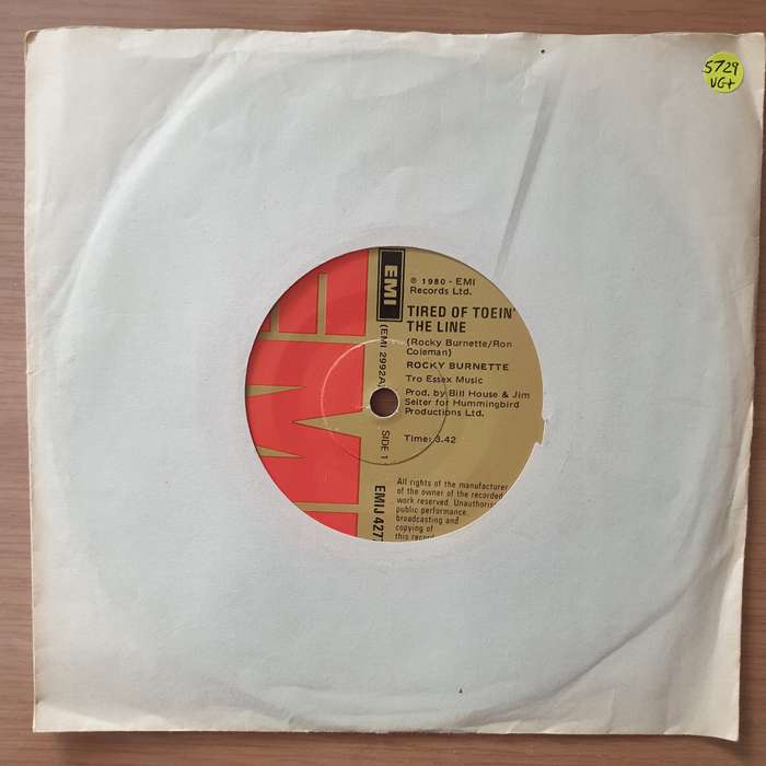 Rocky Burnette  Tired Of Toein' The Line - Vinyl 7" Record - Very-Good+ Quality (VG+) (verygoo...