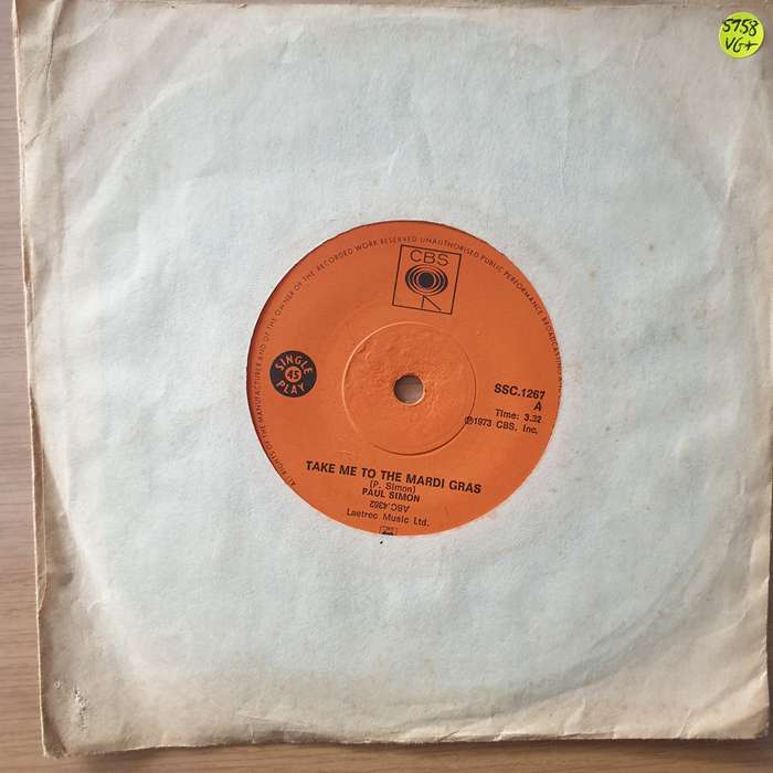 Paul Simon  Take Me To The Mardi Gras - Vinyl 7" Record - Very-Good+ Quality (VG+) (verygoodplus)