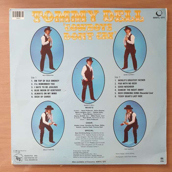 Tommy Dell  Cowboys Don't Cry  Vinyl LP Record - Very-Good+ Quality (VG+)