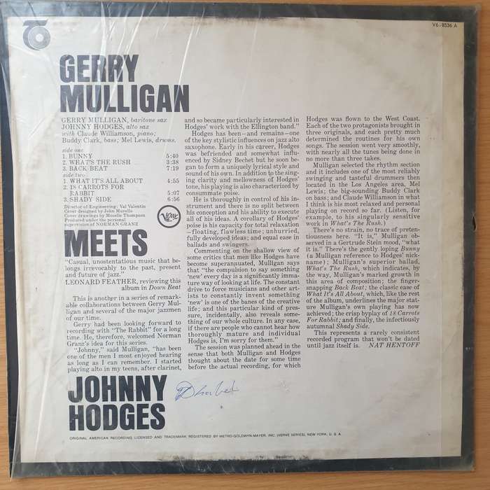 Gerry Mulligan & Johnny Hodges  Gerry Mulligan Meets Johnny Hodges - Vinyl LP Record  (VG)