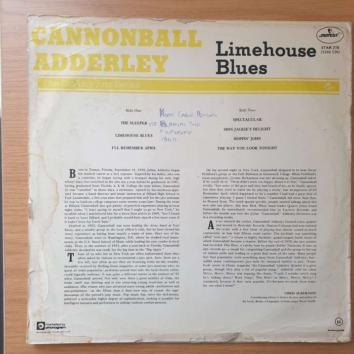 Cannonball Adderley  Limehouse Blues  Vinyl LP Record - Very-Good+ Quality (VG+)