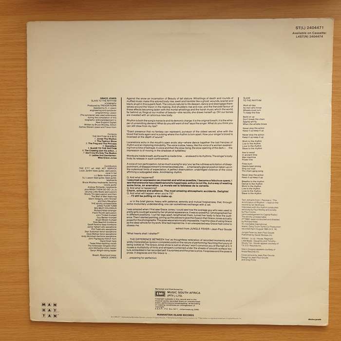 Grace Jones - Slave to the Rhythm  Vinyl LP Record - Very-Good+ Quality (VG+)