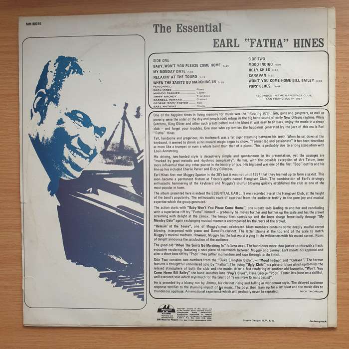 Earl Hines  The Essential Earl "Fatha" Hines - Vinyl LP Record - Very-Good+ Quality (VG+)