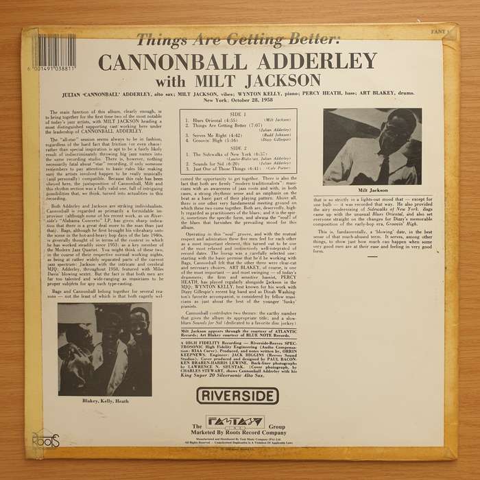 Cannonball Adderley With Milt Jackson  Things Are Getting Better - Vinyl LP Record - Very-Good...