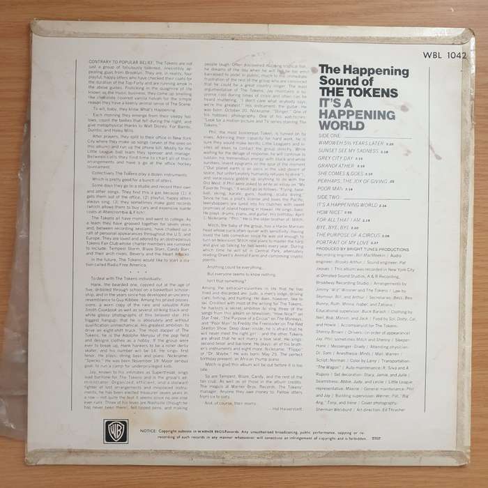 The Tokens  It's A Happening World  Vinyl LP Record - Very-Good+ Quality (VG+) (verygoodplus)