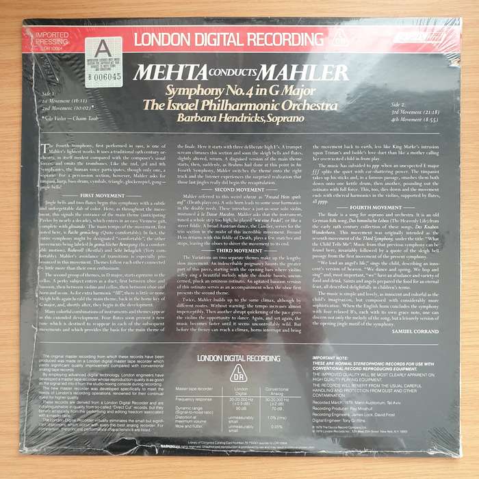 Mahler - Mehta Conducts Mahler - The Israel Philharmonic Orchestra, Barbara Hendricks  Symphon...