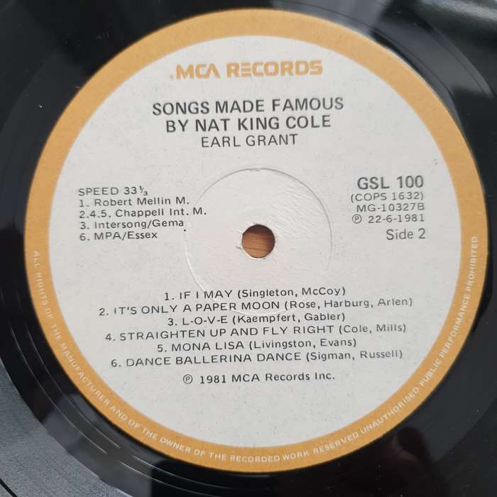 Earl Grant  Sings And Plays Songs Made Famous By Nat Cole - Vinyl LP Record - Very-Good+ Quali...