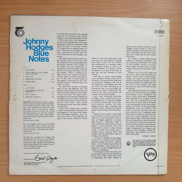 Johnny Hodges  Blue Notes - Vinyl LP Record - Very-Good+ Quality (VG+)