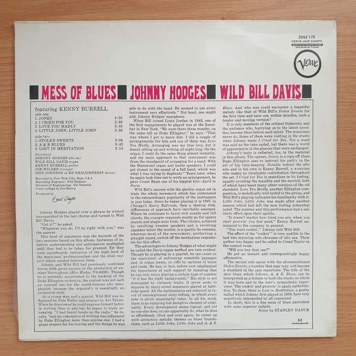 Johnny Hodges - Wild Bill Davis  Mess Of Blues - Vinyl LP Record - Very-Good+ Quality (VG+)