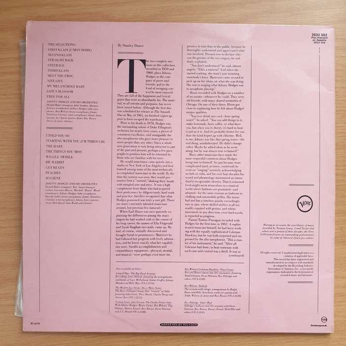 Johnny Hodges  The Smooth One - Double Vinyl LP Record - Very-Good+ Quality (VG+)