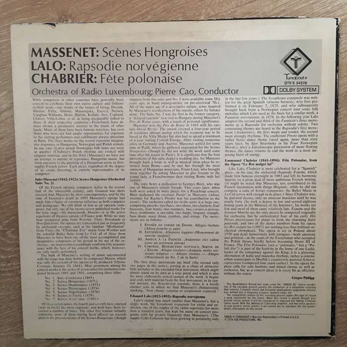 Massenet / Lalo / Chabrier - Orchestra Of Radio Luxembourg, Pierre Cao  Scènes Hongroises ...