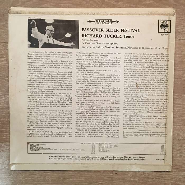 Richard Tucker - Passover Seder Festival - Vinyl LP Record - Opened  - Very-Good+ Quality (VG+)