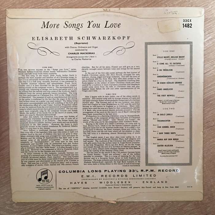 Elisabeth Schwarzkopf  More Songs You Love - Vinyl LP Record - Opened  - Very-Good+ Quality (VG+)