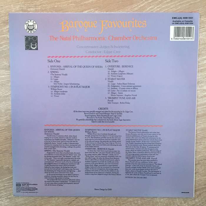 Edgar Cree - Natal Philharmonic Chamber Orchestra - Baroque Favourites -   Vinyl LP Record  - Ver...