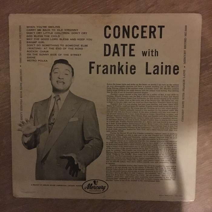 Frankie Laine - Concert Date   Vinyl LP Record - Opened  - Good+ Quality (G+)