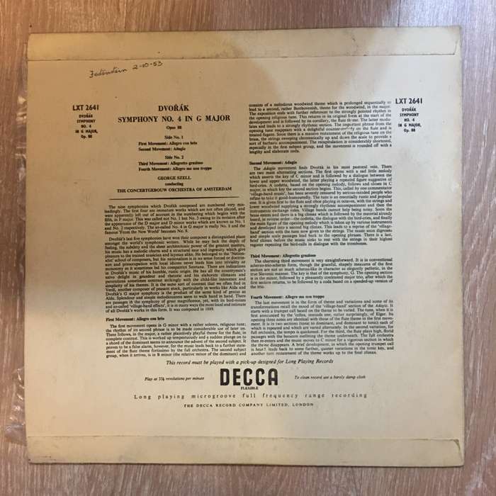 Dvorak - Symphony No 4 - George Szell - Vinyl LP Record - Opened  - Very-Good+ Quality (VG+)