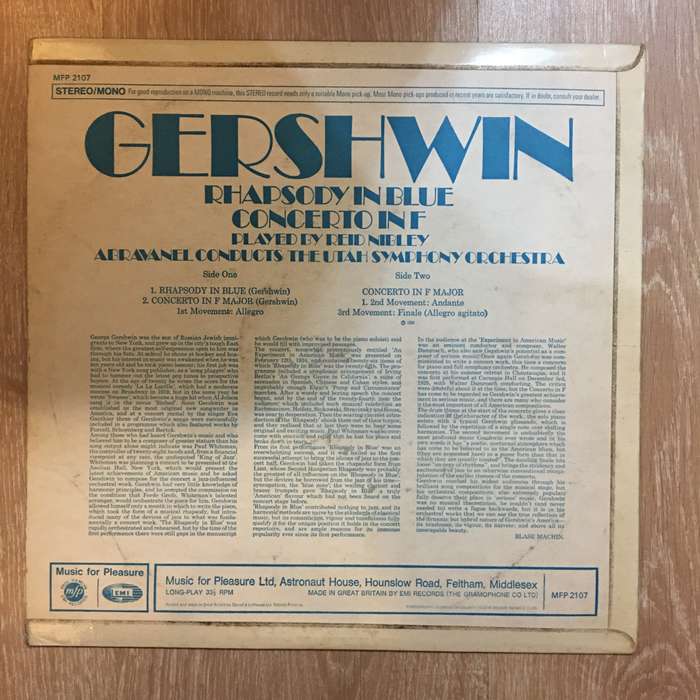 Gershwin - Rhapsody in Blue - Vinyl LP Record - Opened  - Very-Good+ Quality (VG+)