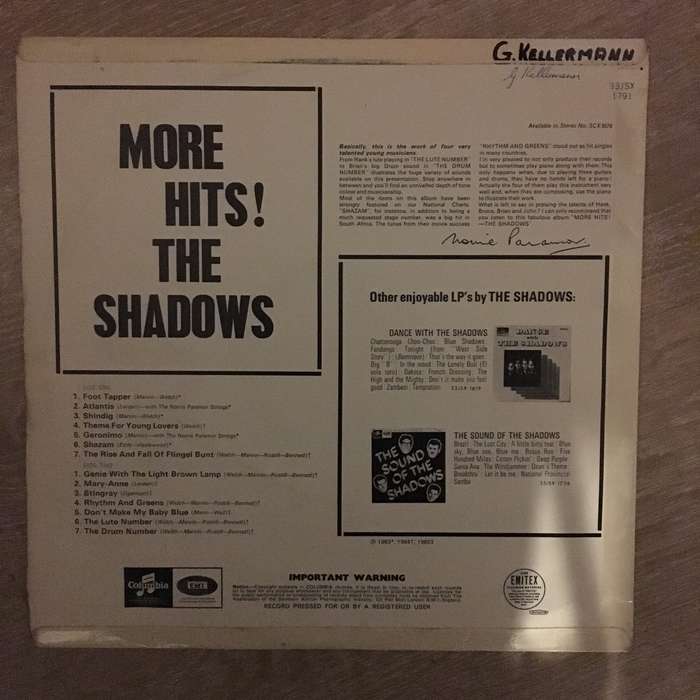 The Shadows - More Hits - Vinyl LP Record - Opened  - Very-Good+ Quality (VG+)