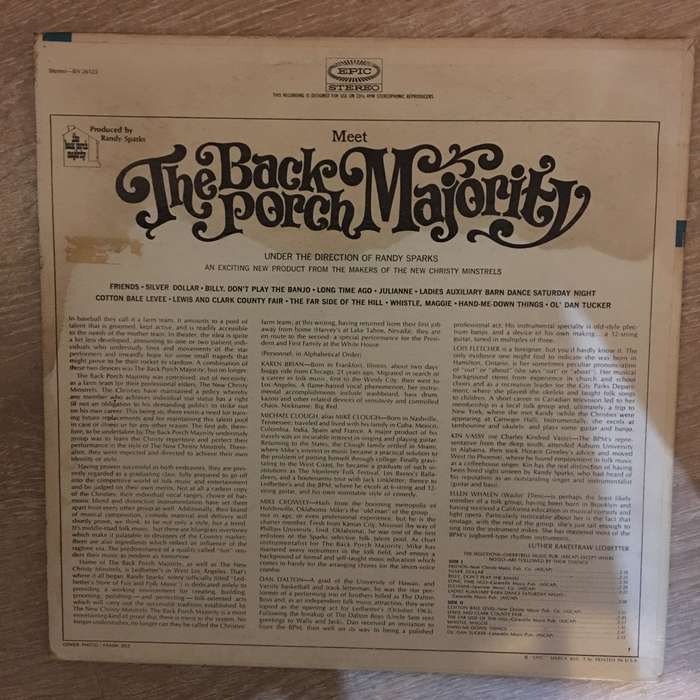 The Back Porch Majority  Meet The Back Porch Majority - Vinyl LP Record - Opened  - Very-Go...