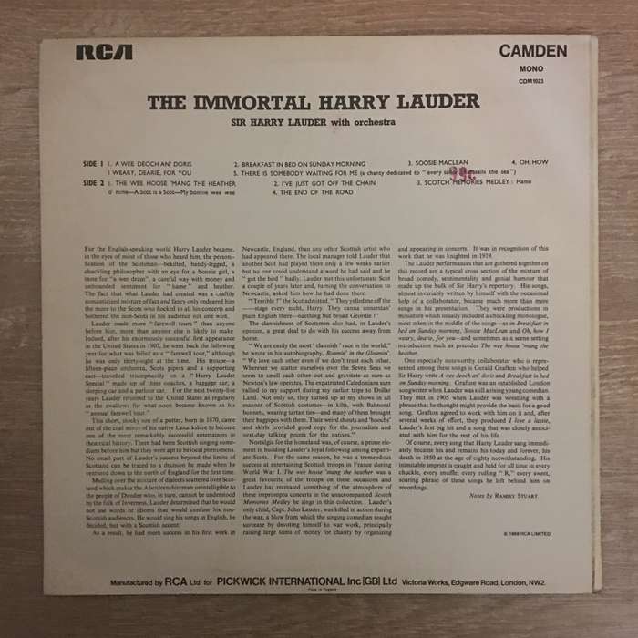 The Immortal Harry Lauder - Vinyl LP Record - Opened  - Very-Good Quality (VG)