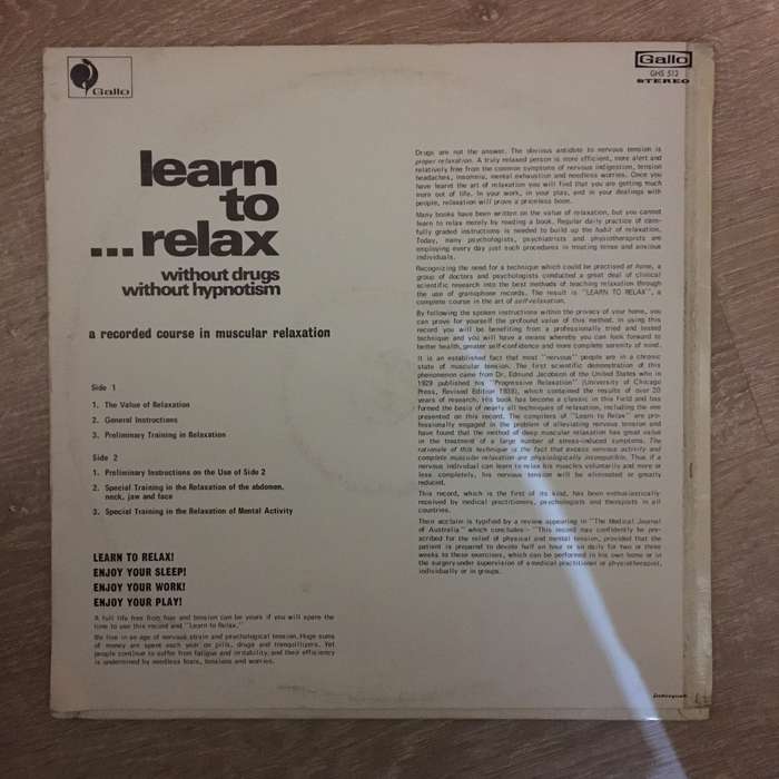 Learn to Relax Without Drugs or Hypnotism - Vinyl LP Record (VG+)