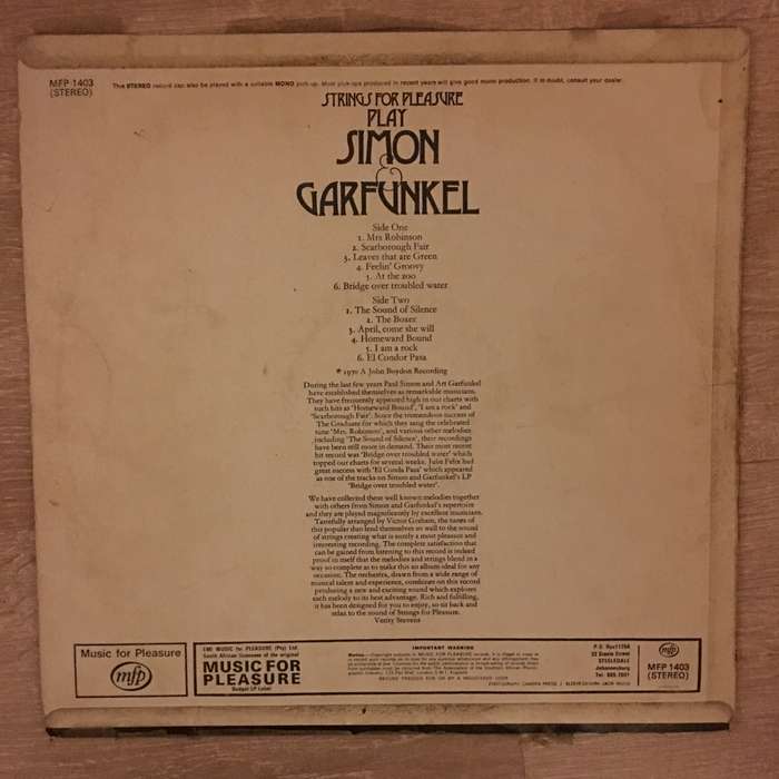 Strings For Pleasure Play Simon & Garfunkel - Vinyl LP Record - Opened  - Good+ Quality (G+)