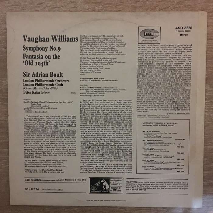 Vaughan Williams, Sir Adrian Boult, London Philharmonic Orchestra, London Philharmonic Choir*, Pe...
