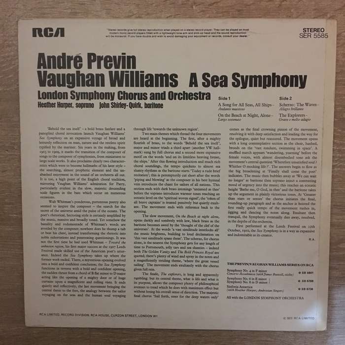 Ralph Vaughan Williams, André Previn, London Symphony Orchestra And Chorus  A Sea Symphony...