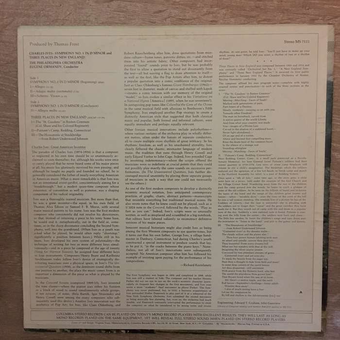 Charles Ives - Eugene Ormandy, Philadelphia Orchestra  Symphony No. 1 / Three Places In New...