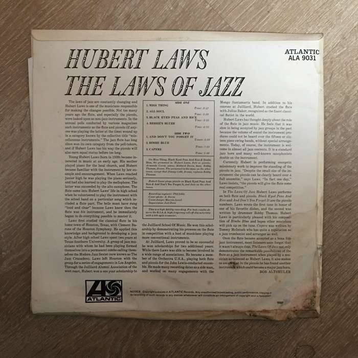 Hubert Laws - The Laws Of Jazz - Vinyl LP Record - Opened  - Very-Good+ Quality (VG+)