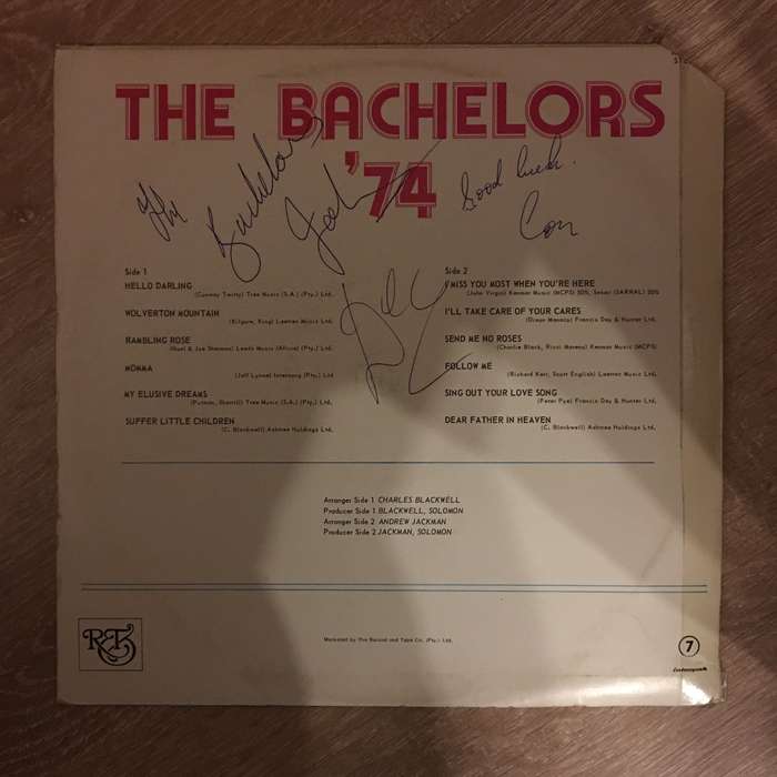 The Bachelors  Bachelors '74 - Autographed - Vinyl LP Record - Very-Good+ Quality (VG+)
