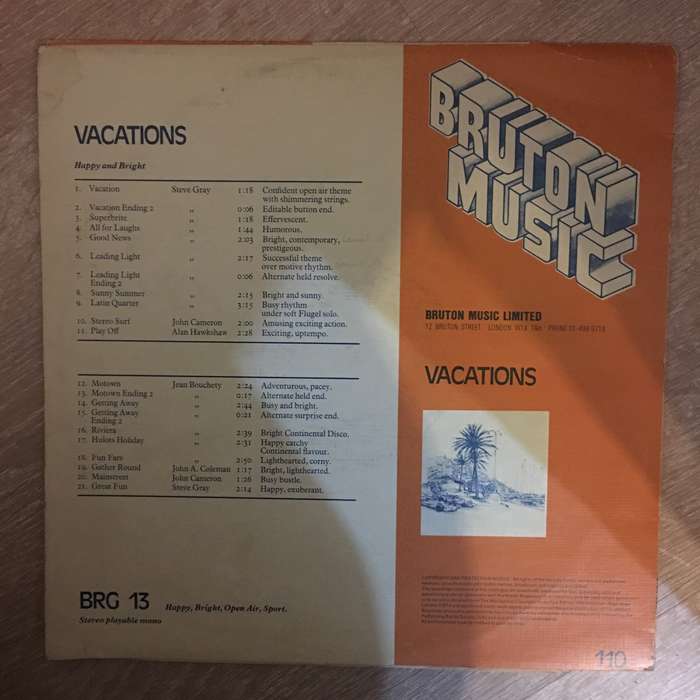 Bruton Music - Vacations - Vinyl LP Record - Opened  - Very-Good+ Quality (VG+)