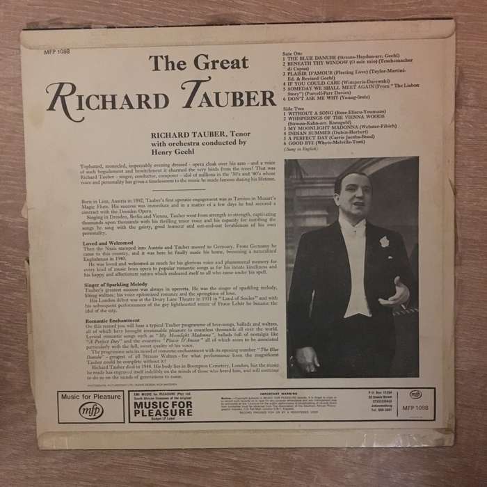 The Great Richard Tauber - Vinyl LP Record - Opened  - Very-Good- Quality (VG-)