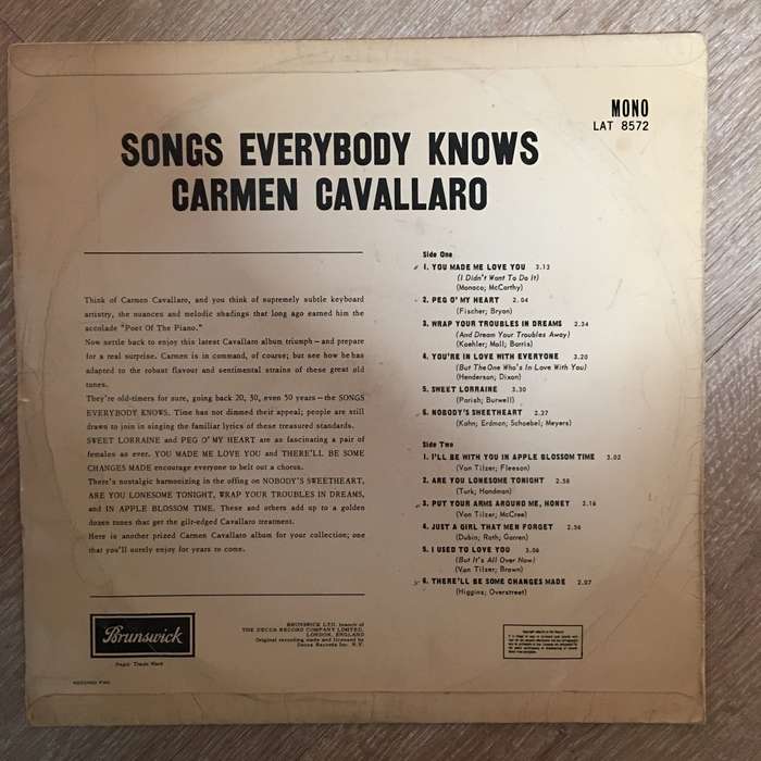 Carmen Cavallero - Songs Everyone Knows  - Vinyl LP Record - Opened  - Good Quality (G)