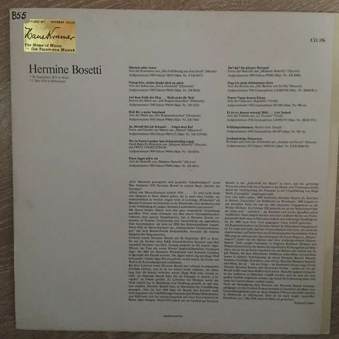 Hermine Bosetti - Court Opera Classics - Vinyl LP Record Opened - Near Mint Condition (NM)