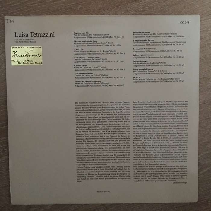 Luisa Tetrazzini - Court Opera Classics - Vinyl LP Record Opened - Near Mint Condition (NM)