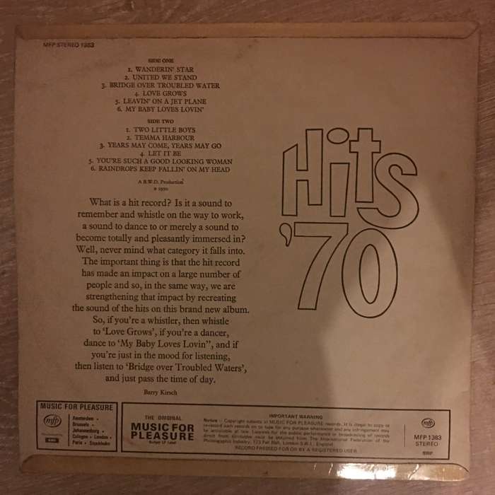 Hits '70 - Vinyl LP Record - Opened  - Very-Good- Quality (VG-)